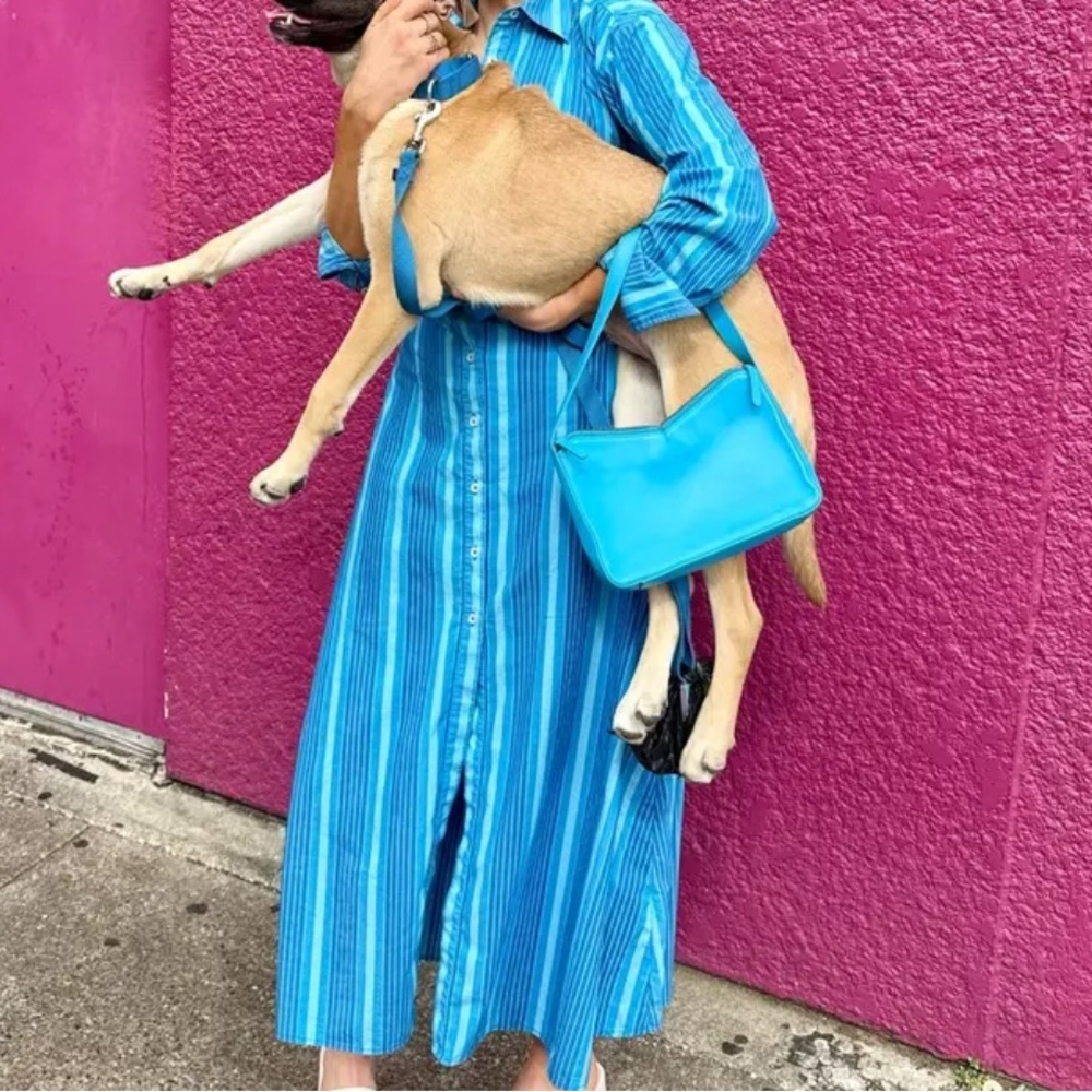 Mansur Gavriel M Frame Baguette Bag Shoulder Bright Blue Leather Purse $545 MSRP - Picture 3 of 15